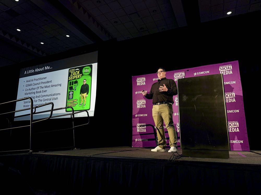 GSMCON2025 AI Session Photo of Zack Seipert speaking on stage at GSMCON2025.